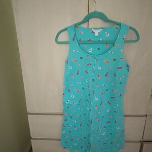 Sale! New Charter Club Turquoise Blue Lounge Tank Dress w/ Summer Icon Designs